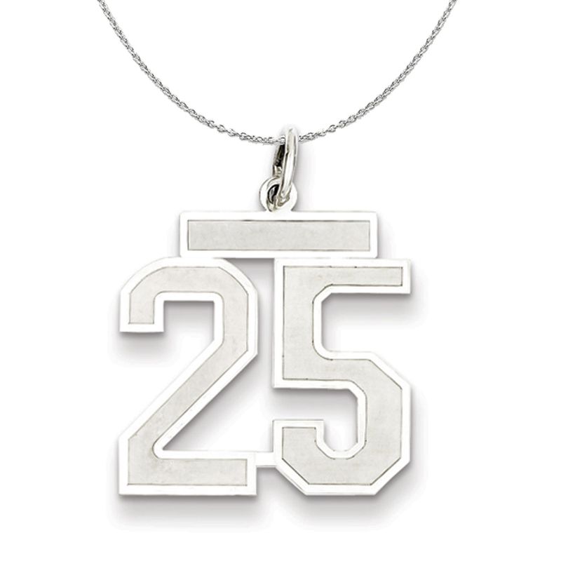 Sterling Silver, Jersey Collection, Medium Number 25 Necklace - 16 In